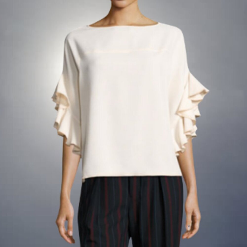 1.State-Flutter Sleeve Blouse in Ivory-Luxury Item-Size Medium